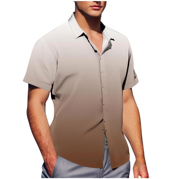 Mens Casual de Manga Corta Botón Abajo Camisas de Impresión Turndown Cuello Botón Camisa Poliéster, Moda de Verano Superior para Hombres Al Aire Libre