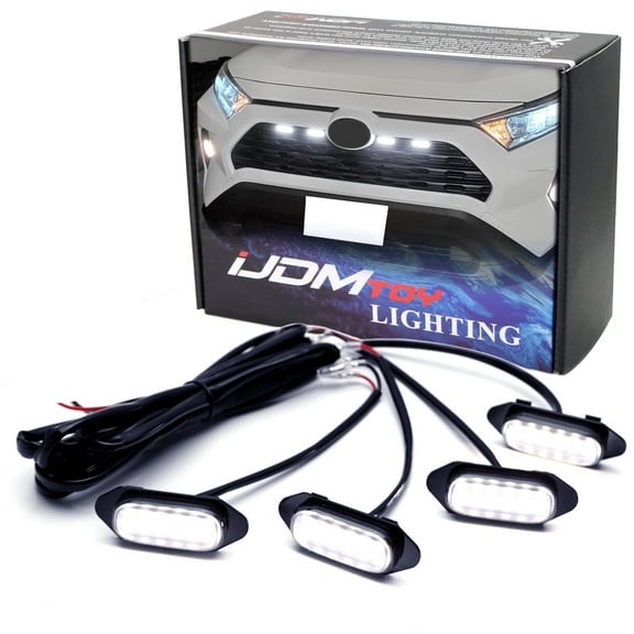 Smoked Lens Front Grille TRD Style Xenon White LED Lighting Kit For Toyota 2019-up RAV4, Includes (4) 12-SMD Smoke Cover LED Grille Lights & Wiring Harness