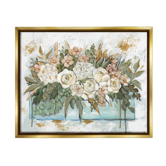 Country Floral Planter Arrangement Botanical & Floral Graphic Art Metallic Gold Framed Art Print Wall Art
