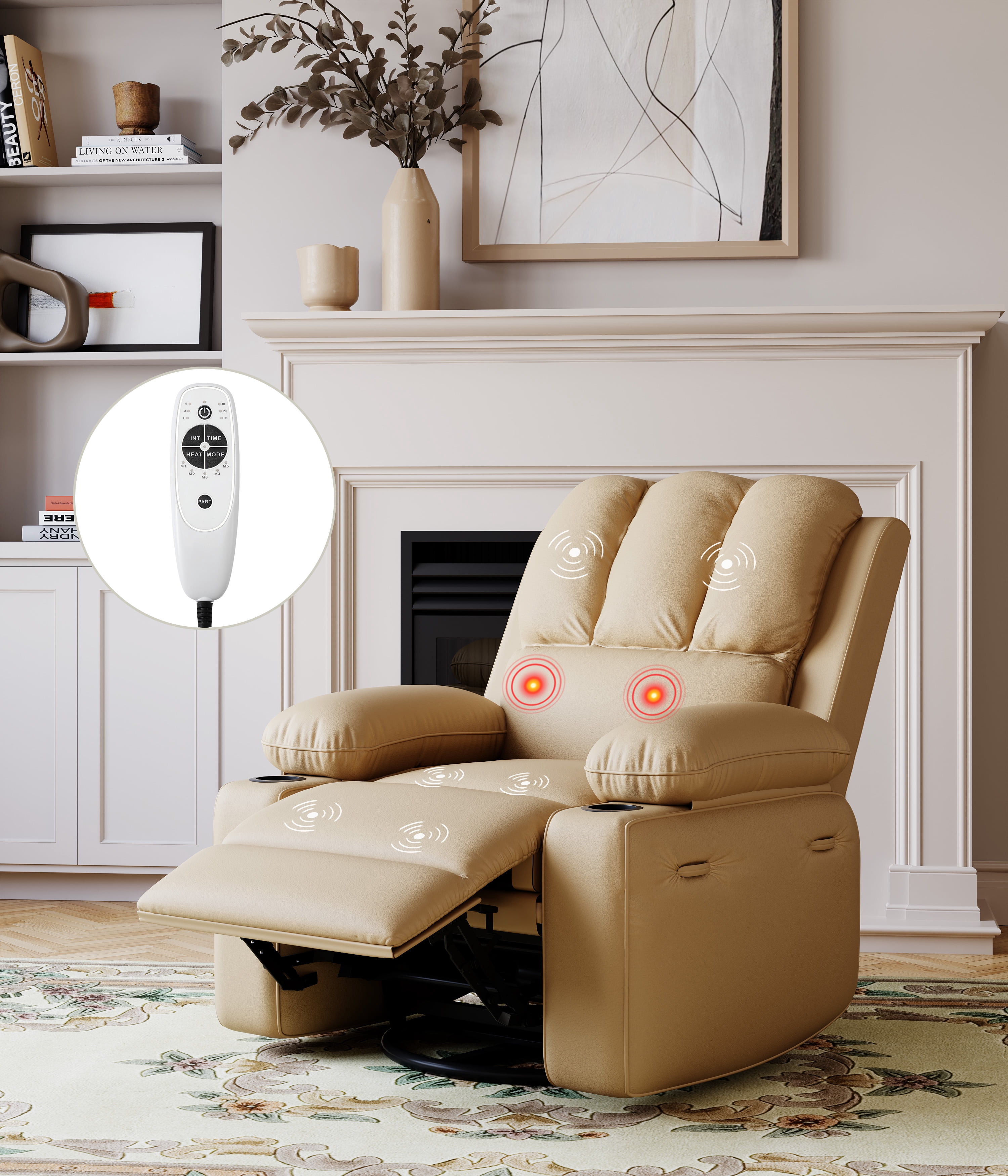 Oversized Electric Recliner Chair with Heat and Massage,360°Swivel Rocking Chair for Living Room,Nursery,or Home Theater,Ergonomic Power Reclining Sofa with Cup Holders,USB Port
