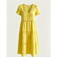 thumbnail image 4 of YuXingFu Midi Dresses for Women Mid-Length Plus Size Womens Dress Short Sleeve Solid Color Casual Summer Yellow S, 4 of 4