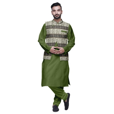 

Atasi Indian Mens Kurta Churidar Pajama Jacket Set Solid Ethnic Wear For Men