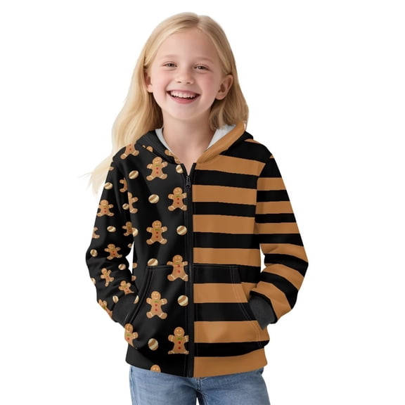 Uorisanigo Full Zipper Hoodie for Boys and Girls - Kids Long Sleeve Gingerbread Man Print Hooded Sweatshirt Jacket - Soft & Lightweight Outwear Coat Jackets Clothing