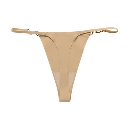 

HEVIRGO Solid Color Cotton Crotch Ice Silk Sexy G-string Metal Stitch Strap Low Waist Thong Briefs