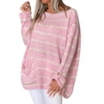 thumbnail image 1 of Solid Color Contrast Stripe Pullover Round Neck Loose Sweater For Women, 1 of 6