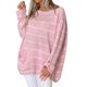 thumbnail image 1 of Gibobby SuéTer Para Mujeres Suéter suelto de cuello redondo con rayas en contraste de color sólido para mujer(Rosa,XG), 1 of 6