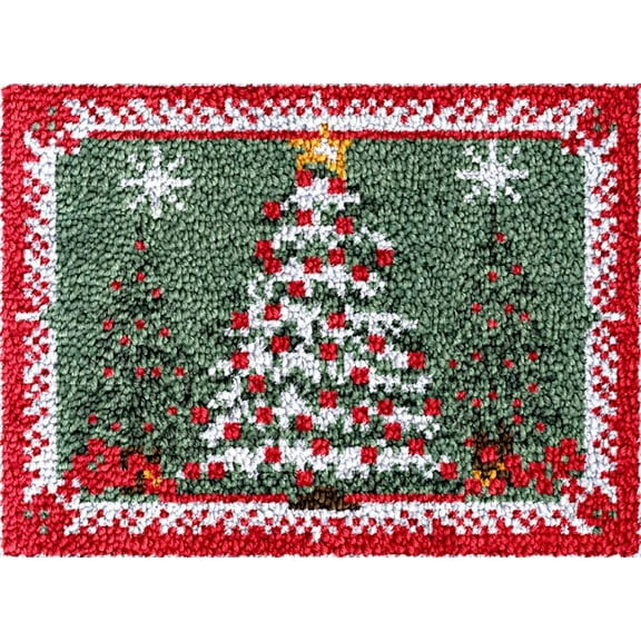 Latch Hook Kits Rug Shiny Christmas Tree DIY Cushion Tapestry Making Crochet Hook Mat Making Kits Color Preprinted Pattern Canvas DIY Hooking Needlework Crochet Kits 52x38cm (S11-92)