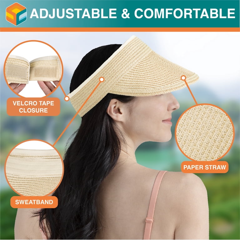 SUN CUBE Women Straw Visor Hat, Wide Brim Sun Visor for  display picture 3