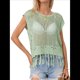 thumbnail image 1 of Top Corto de de Ganchillo con Borlas para Mujer, Sexy, de Corta, de Rejilla Transparente. Verde L, 1 of 9