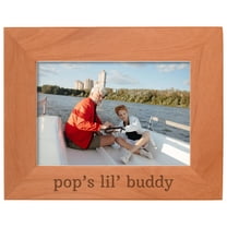 ThisWear Personalized Gifts Grandpa Gift Pop's Lil' Buddy Grandson Natural Wood Engraved 5x7 Landscape Picture Frame Wood