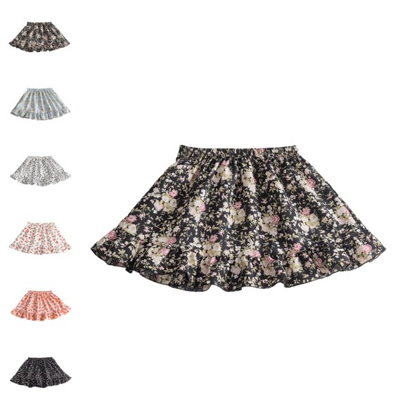 Bmisegm Girls Back to School Clothes High Waist Elastic Floral Print Ruffle Hem Skirt for Summer Casual Daily Wear School Skirts for Girls 18-24 Months
