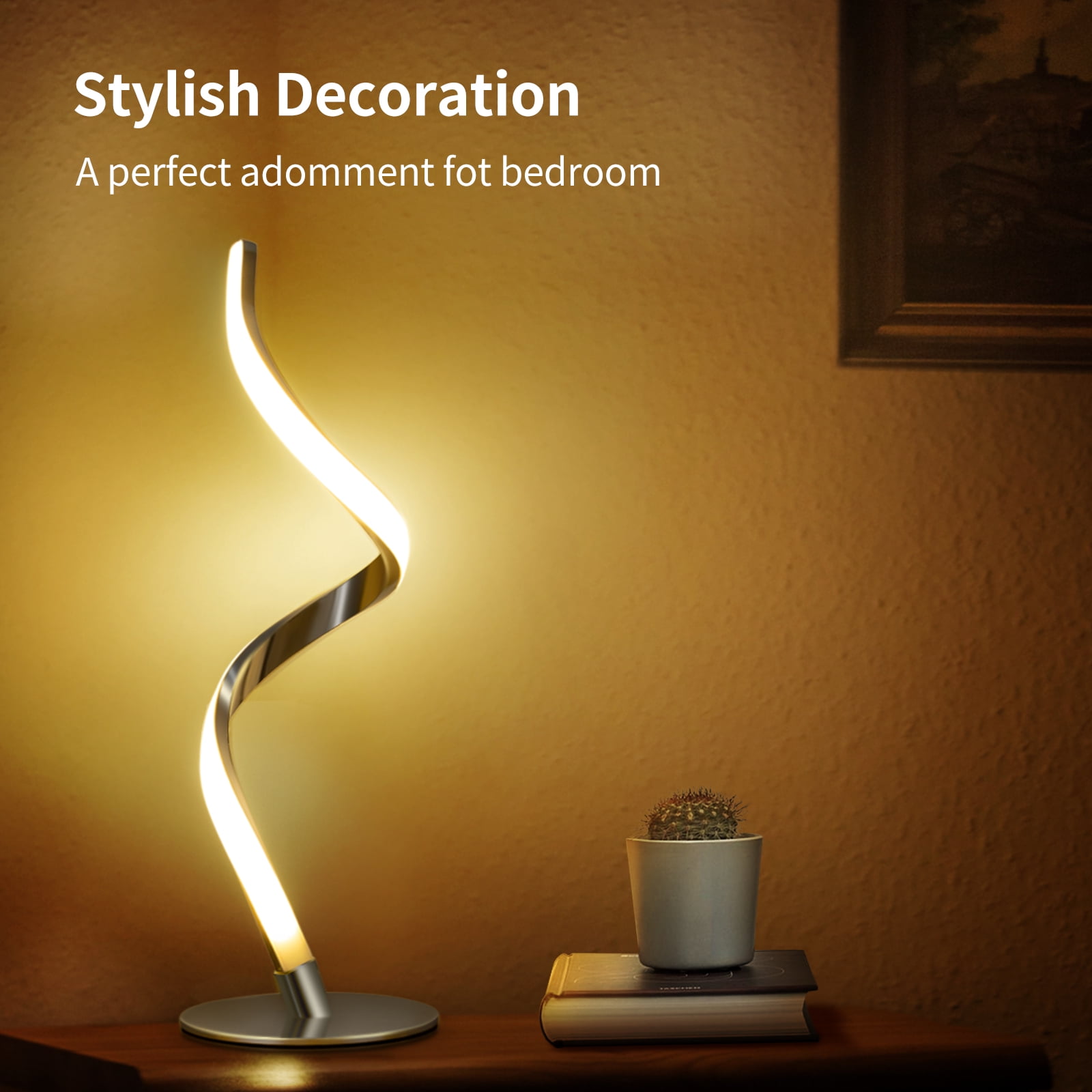 Modern Spiral Table Lamp - Yarra-Decor Touch Control Bedside Lamp, 3 Colors & Fully Stepless Dimmable Nightstand Lamps for Bedroom, Living Room & Office(3000K 4000K 5000K)