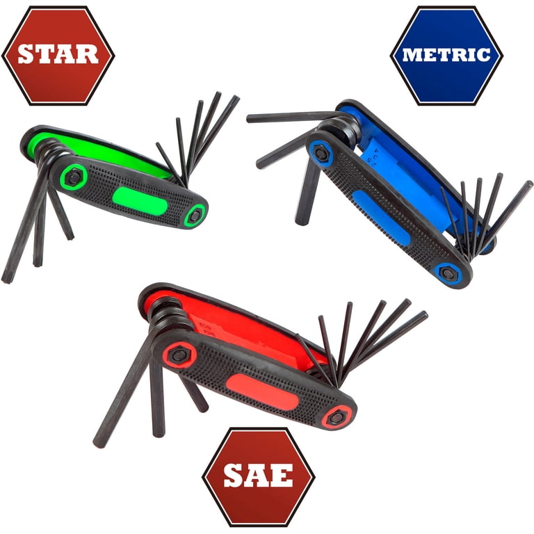 Hyper Tough 3-Pack Folding Hex Key Set with SAE, Metric, and Star