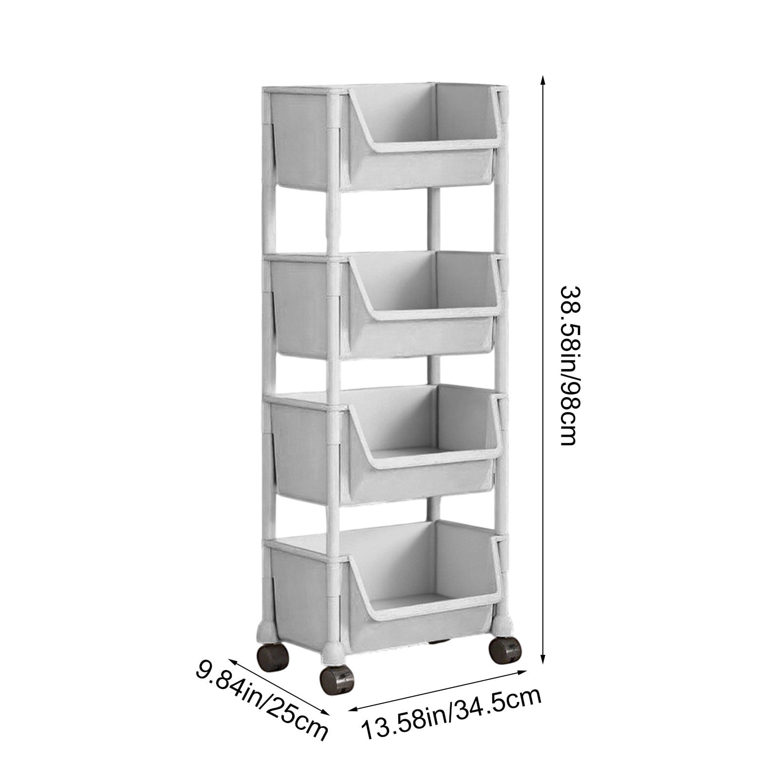 Mobile Under Desk Storage Cart, Rolling Desk Organizer, Multi-Tier Plastic Storage Shelf, Dormitory Bookcase, Multi-Functional Stationery Storage Rack for Home Office, Gray