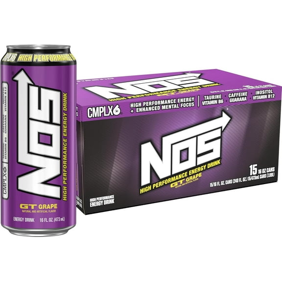NOS GT Grape: High Performance Energy Drink. 16 Fl oz (Pack of 15)