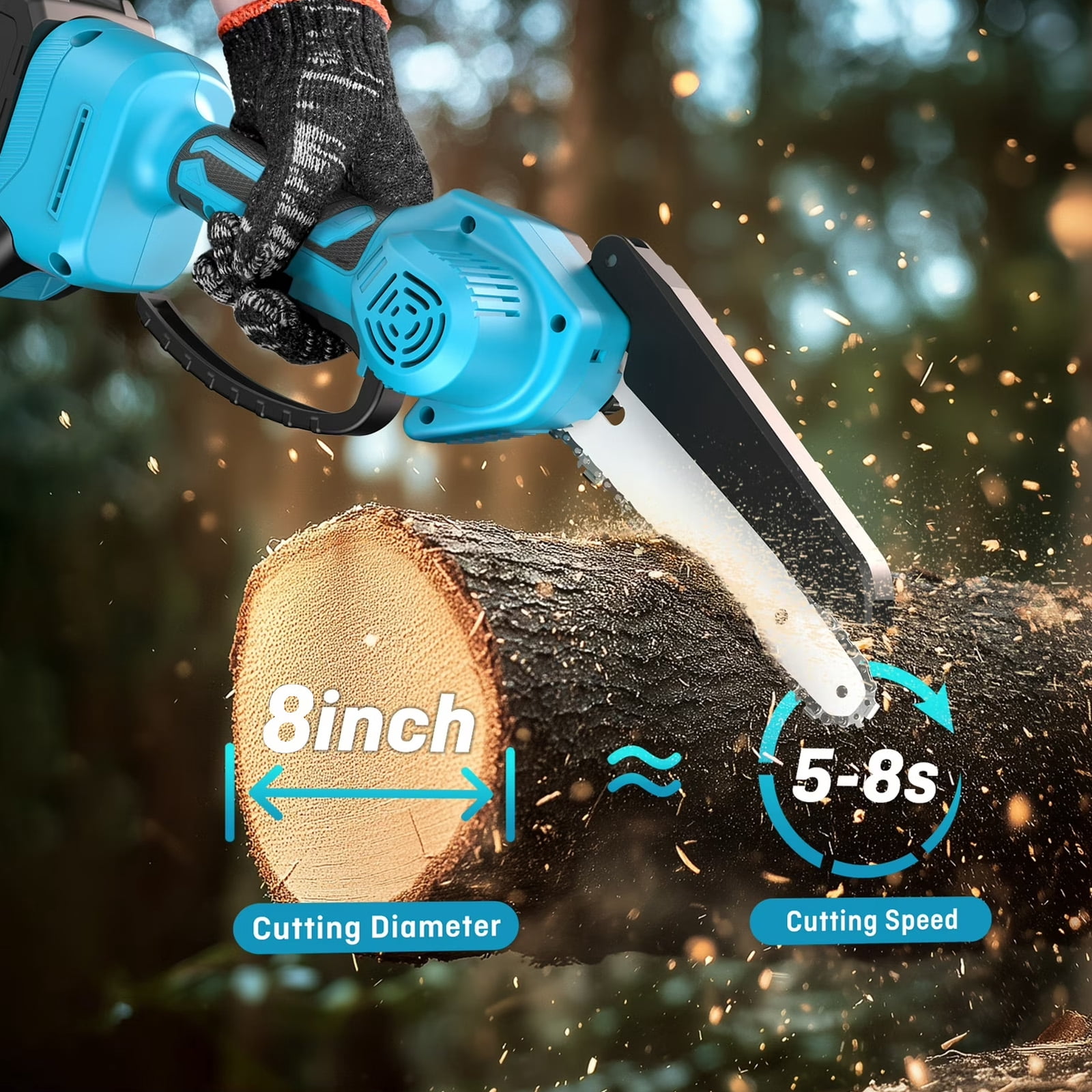 SUSUZI 8-Inch Cordless Chainsaw, 21V Dual Batteries Brushless Electric Handheld Chainsaw for Tree Trimming Gardening Wood Cutting