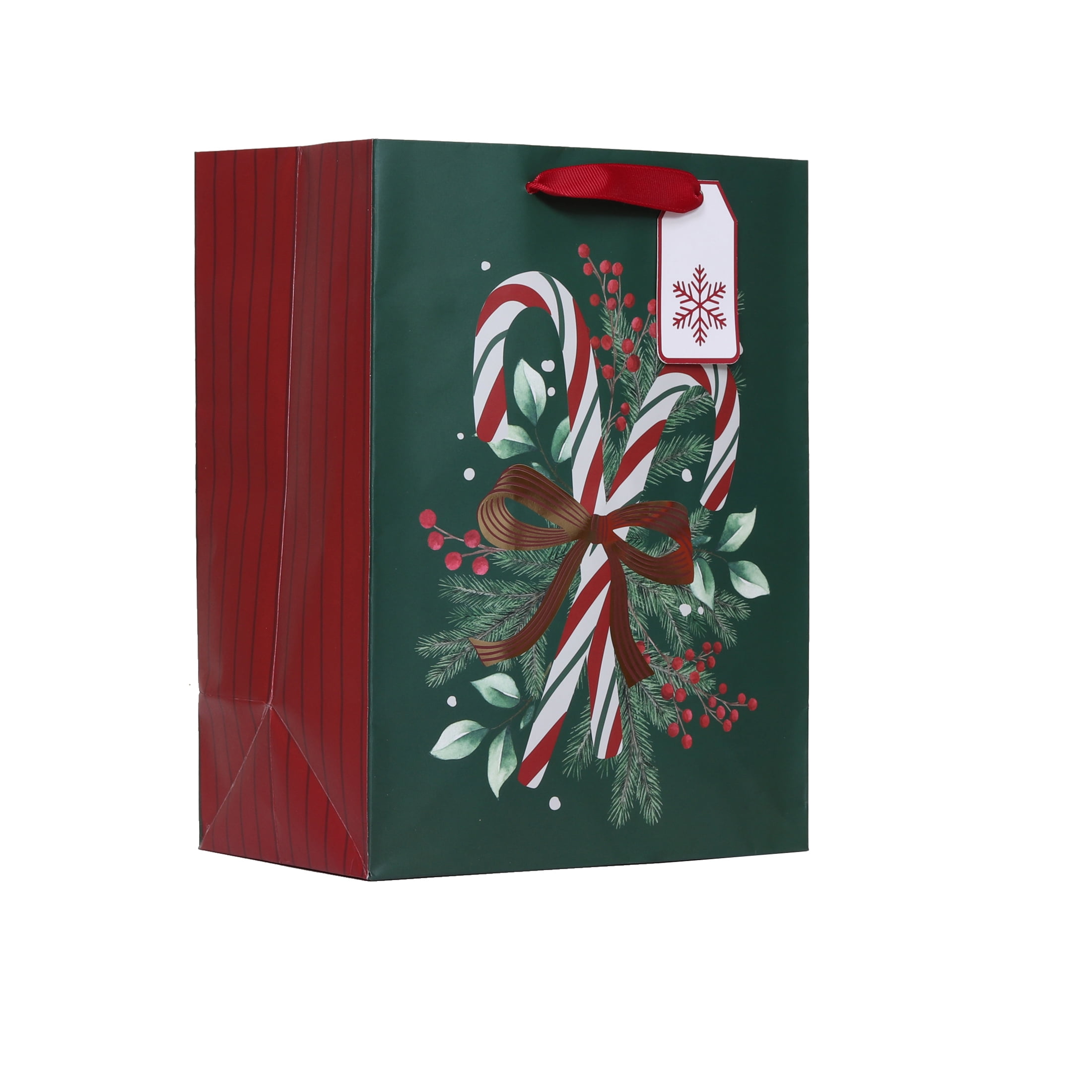 Holiday Time Green and Red Christmas Paper Gift Bag, Medium, HOLIDAY TIME PL CANDYCANE GIFT BAG