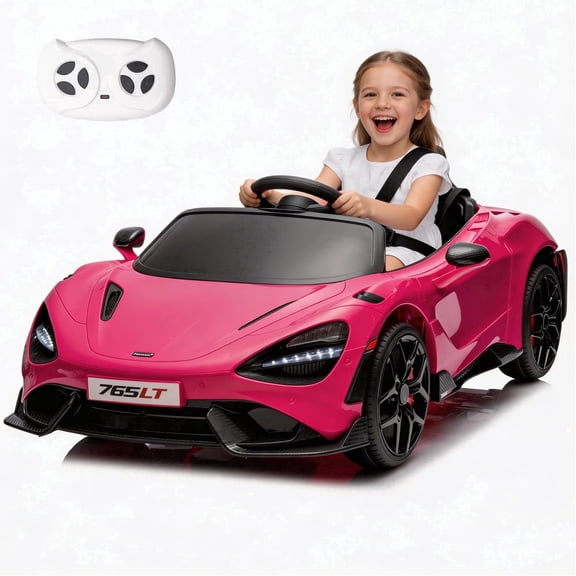 Licensed McLaren765LT Electric Ride on Cars for Kids, 12V Powered Ride on Toys with Parent Remote Control, Electric Car for 3-6 w/Music Player/LED Lights/Safety Belt, Pink