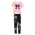 thumbnail image 6 of larppty Girls’ Bow Print Leggings and T-Shirt Set – Cute 2-Piece Outfit for Kids, Soft Cotton Blend, Casual Wear for Playtime, School, and Parties（Light Purple， 2-3 Years）, 6 of 6