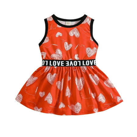 

TAIAOJING Kids Toddler Chlidren Girls Autumn Winter Print Sleeveless Valentine s Day Princess Dress Clothing 2-3 Years