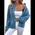thumbnail image 3 of Cárdigan de Larga con Cremallera para Mujer, Suéter de Cuello Redondo, Chaqueta de Punto con Cremallera. Azul S, 3 of 10