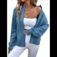 thumbnail image 3 of Cárdigan de Larga con Cremallera para Mujer, Suéter de Cuello Redondo, Chaqueta de Punto con Cremallera. Azul M, 3 of 10