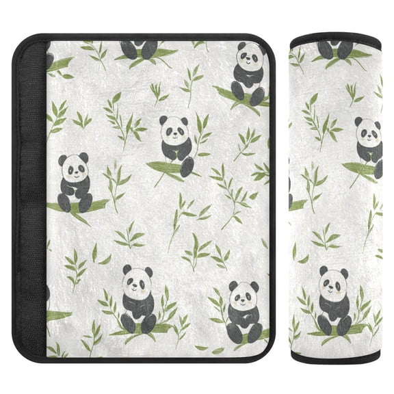 WOBOGO Lovely Panda with Bamboo Seat Belt Cover 2 Piece Soft Comfort Driving Shoulder Pad Suitable for All Cars and Backpacks