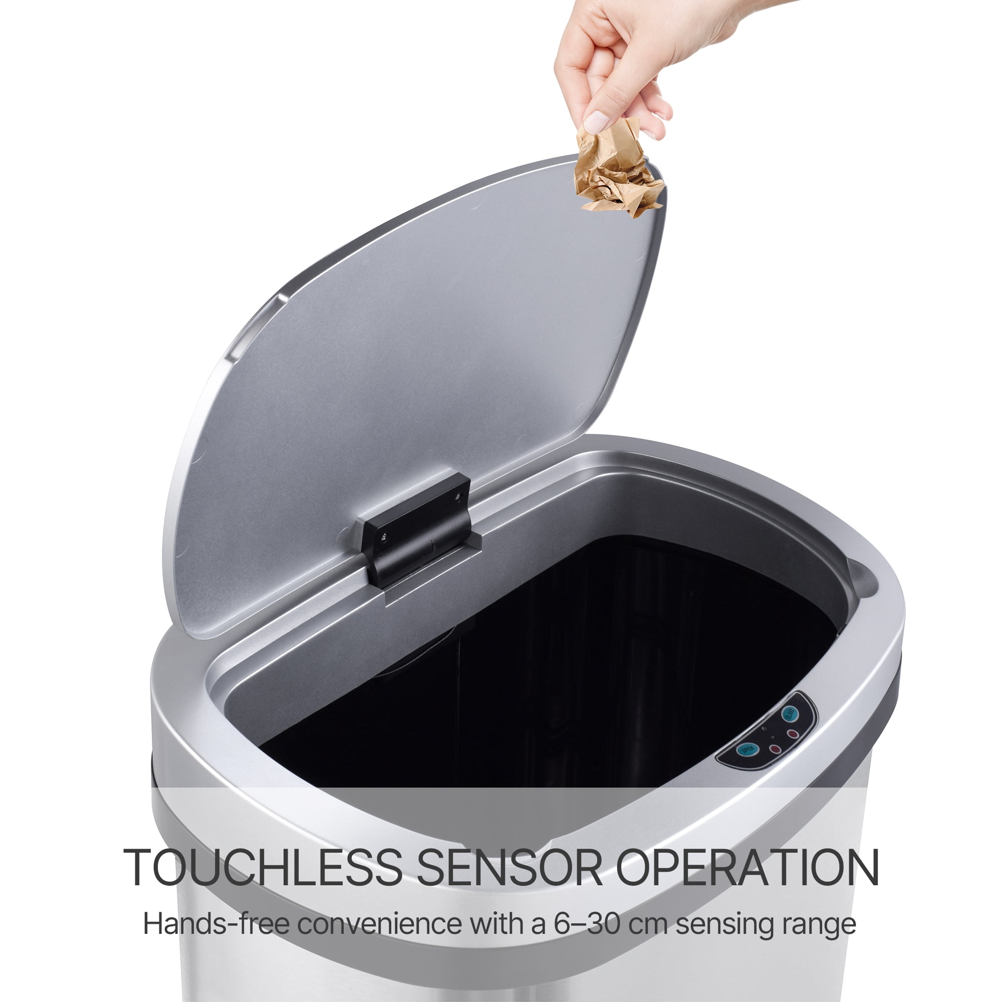 Innovaze 13 Gallon/ 50 Liter  Motion Sensor Trash Can, Stainless Steel Oval Kitchen Garbage Can, Silver