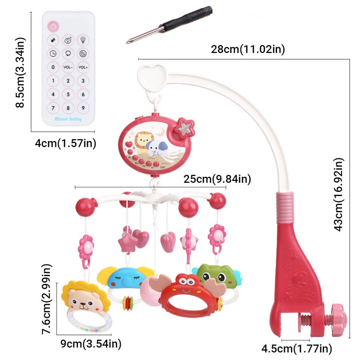 IFCOW Baby Crib Mobile with Music & Lights, Star Projection Mobile + Remote Control, Timing Function, Rotation, Hanging Rotating Animals Rattles, Baby Crib Toys for Boys Girls