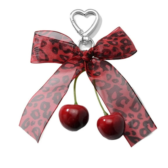Bottone Fashionable Cherrys and Bowknot Bag Charm Keyring Portable Sturdy Alloy Key Accessory for Ladies and Trendy Women