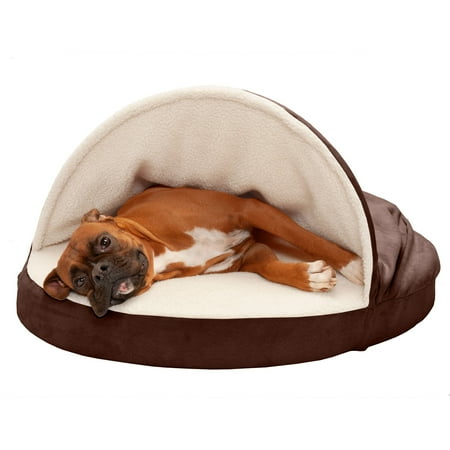 UPC: 0842229101850 | FurHaven Pet Products | Memory Foam Faux Sheepskin Snuggery Burrow Pet Bed for Dogs & Cats – Espresso 35