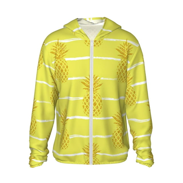 Vsdgher Chandails à Capuchon pour Adultes à Imprimé Ananas Doré Maillot Dermoprotecteur pour Hommes Femmes, Chandails de Pêche à Manches Longues avec Protection Solaire pour Course Athlétique Natation - X-Grand