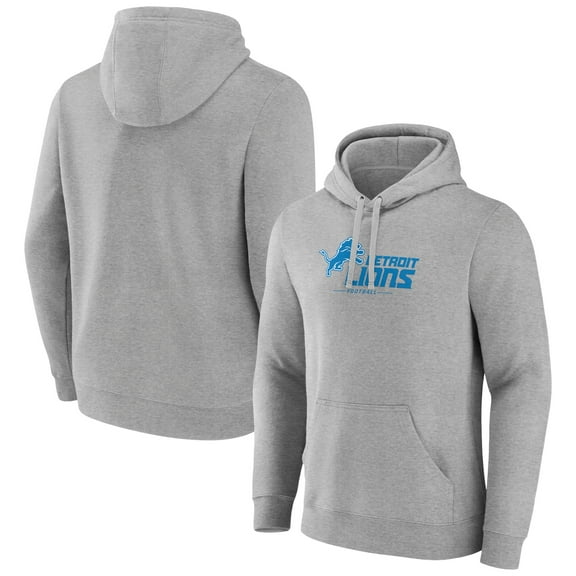 Men's Gray Detroit Lions Primary Logo Team Lockup Fitted Pullover Hoodie