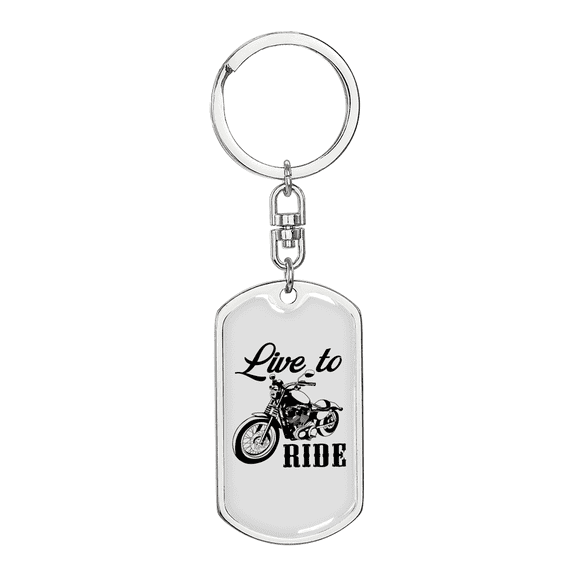 Live To Ride Biker Stainless Steel or 18k Gold Premium Swivel Dog Tag Keychain