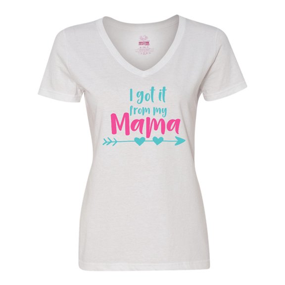 Inktastic I Got It From My Mama, Arrow, Hearts - Blue Pink Women's V-Neck T-Shirt