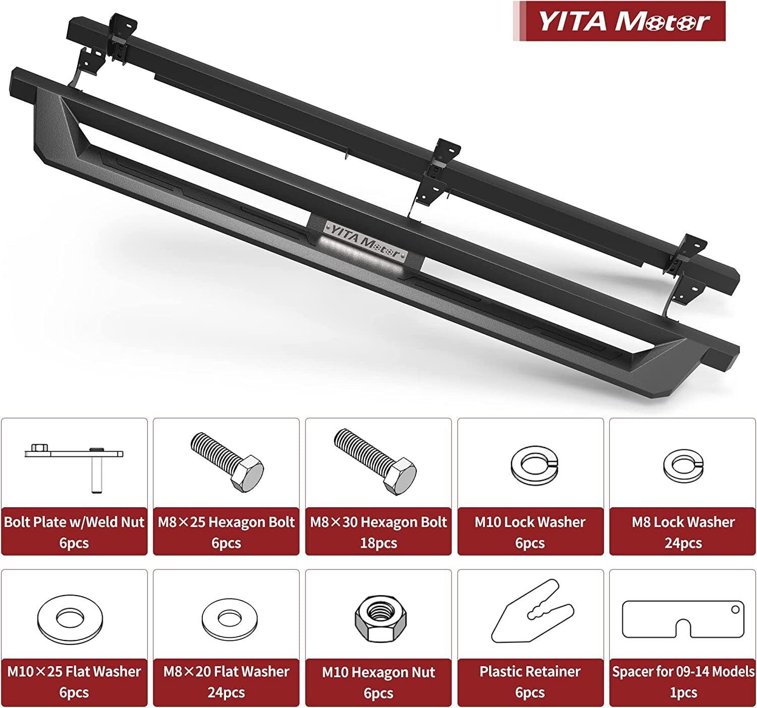 RVNI 4 inch Drop Running Boards for 2019-2024 1500 Classic/ 2009-2018 Dodge Ram 1500 Crew Cab /2010-2024 Ram 2500 3500 Crew Cab Drop Side Step Nerf Bars