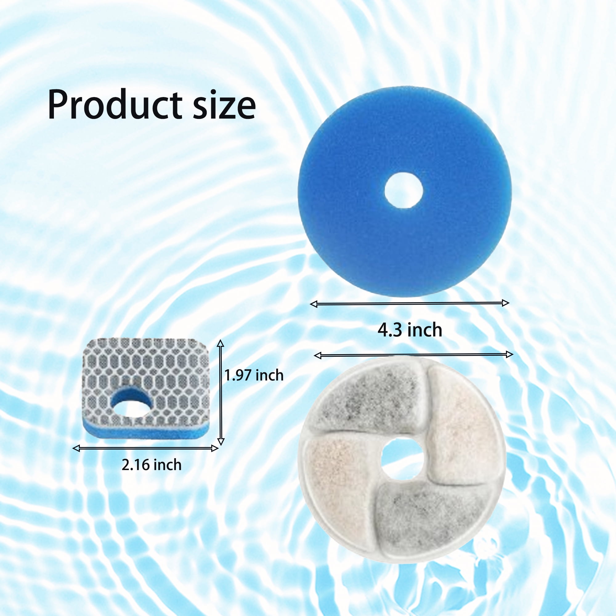TropicAqua Cat Water Fountain Sponge Filters, Replacement Foam Filters Compatible with Square 2.2L/73oz Stainless Steel Pet Dog Drinking Fountain (Pack of 30)