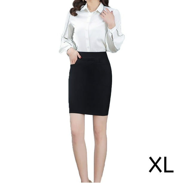 ruzhgo Ladies Office Knee Length Pencil Skirt Slim Soft Breathable Banquet Work Anti Glare Stretch Bodycon Skirts Female Women S XL