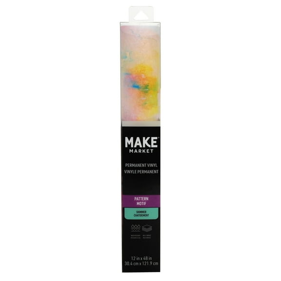 Make Market Shimmer Pastel Rainbow Permanent Vinyl Rolls - 12" x 48", Water-Resistant Adhesive Craft Vinyl for Smooth Surfaces & DIY Projects, 12 Pack