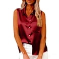 thumbnail image 2 of Women's Sleeveless Button Down Blouse Shirts Tops, Satin Business Casual Shirt for Women, Office Work Vacation Travel Fashion Essential Gift for Ladies | CSEONE,Red XL, 2 of 8
