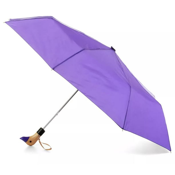 totes Auto Open Neverwet Wooden Duck Handle Umbrella, Purple 42" Arc