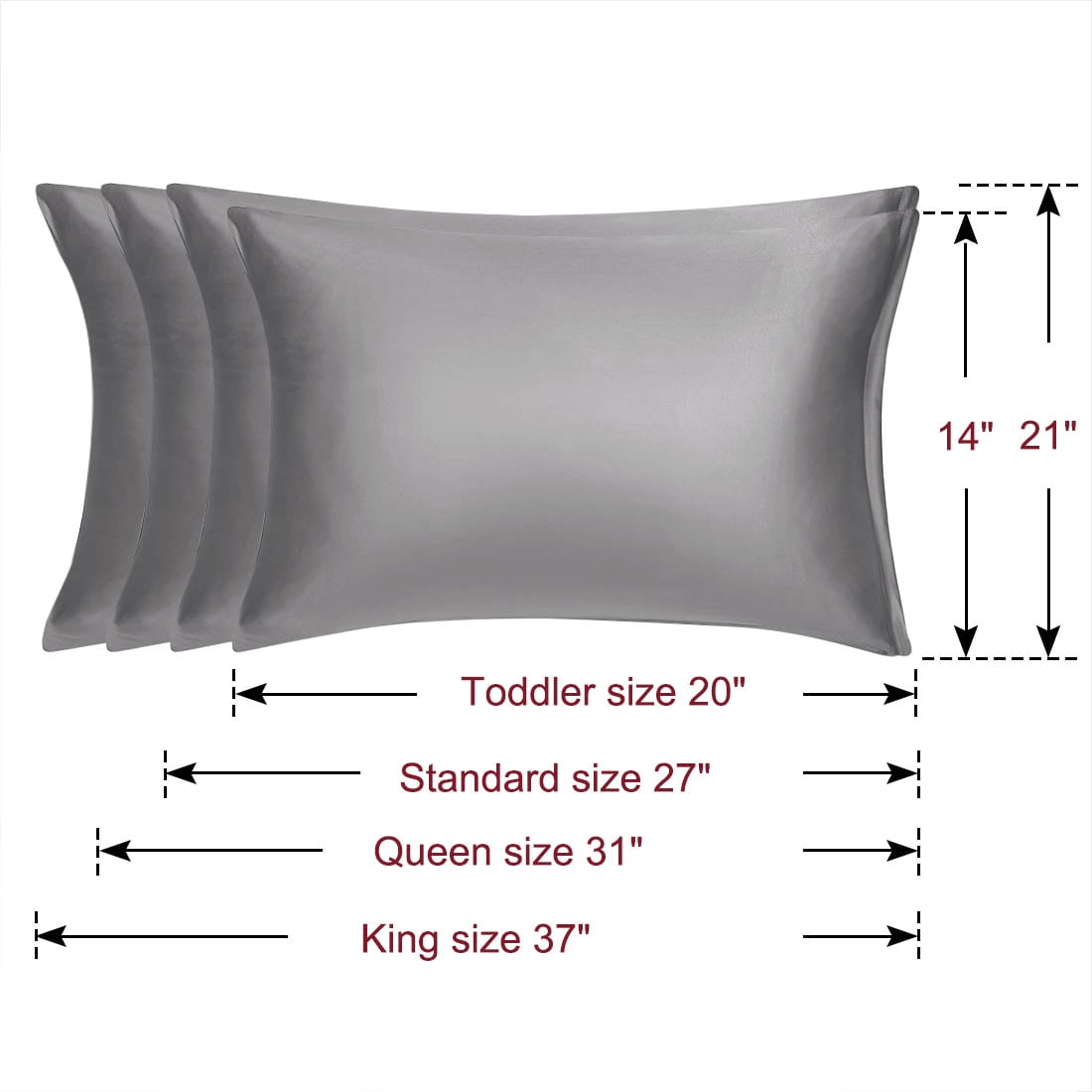 Unique Bargains Set of 4 Silky Satin Pillowcases Pillow Cover Grey Queen