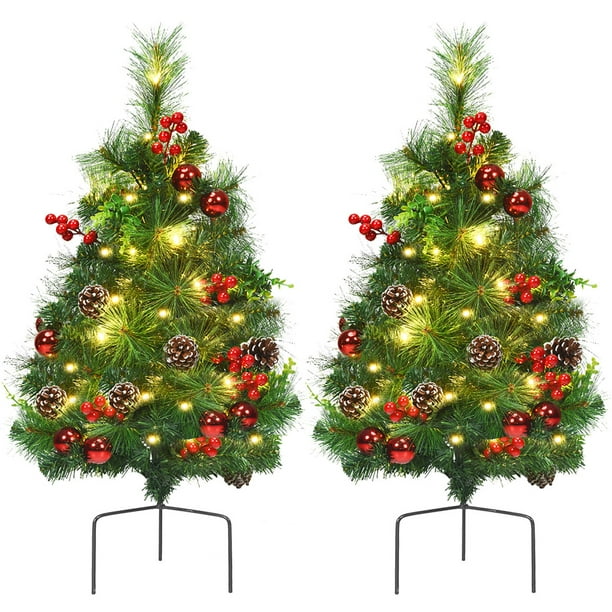 Costway Set of 2 24in Battery Powered Pre lit Pathway Christmas