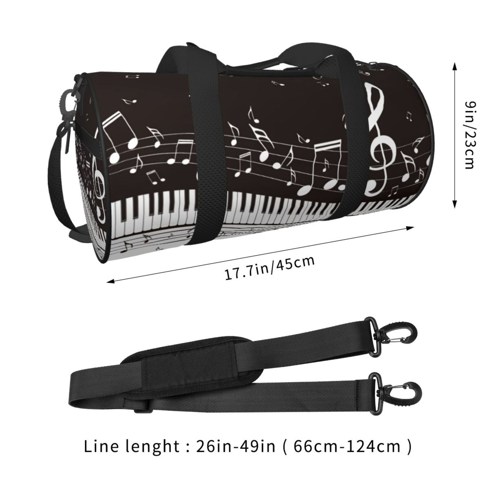 Horeoi Piano Keys With Musical Notes Print Foldable Travel Duffle Bag with Removable Strap - Water-Resistant Gym Vacation Luggage Multi-Pocket Design