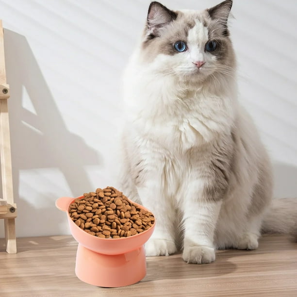 Comedero Elevado de Gran Capacidad para Gatos | Comedero Elevado de Plástico para Gatos | Diseño Ancho y Poco Profundo para Proteger Los Bigotes | Base Antideslizante para Mayor Estabilidad | Ideal p
