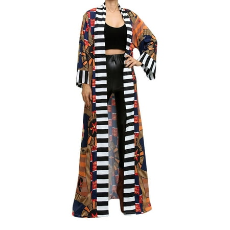 2Chique Boutique Women s Ankara Print Long Kimono Duster Robe Coat Cover Up Kaftan