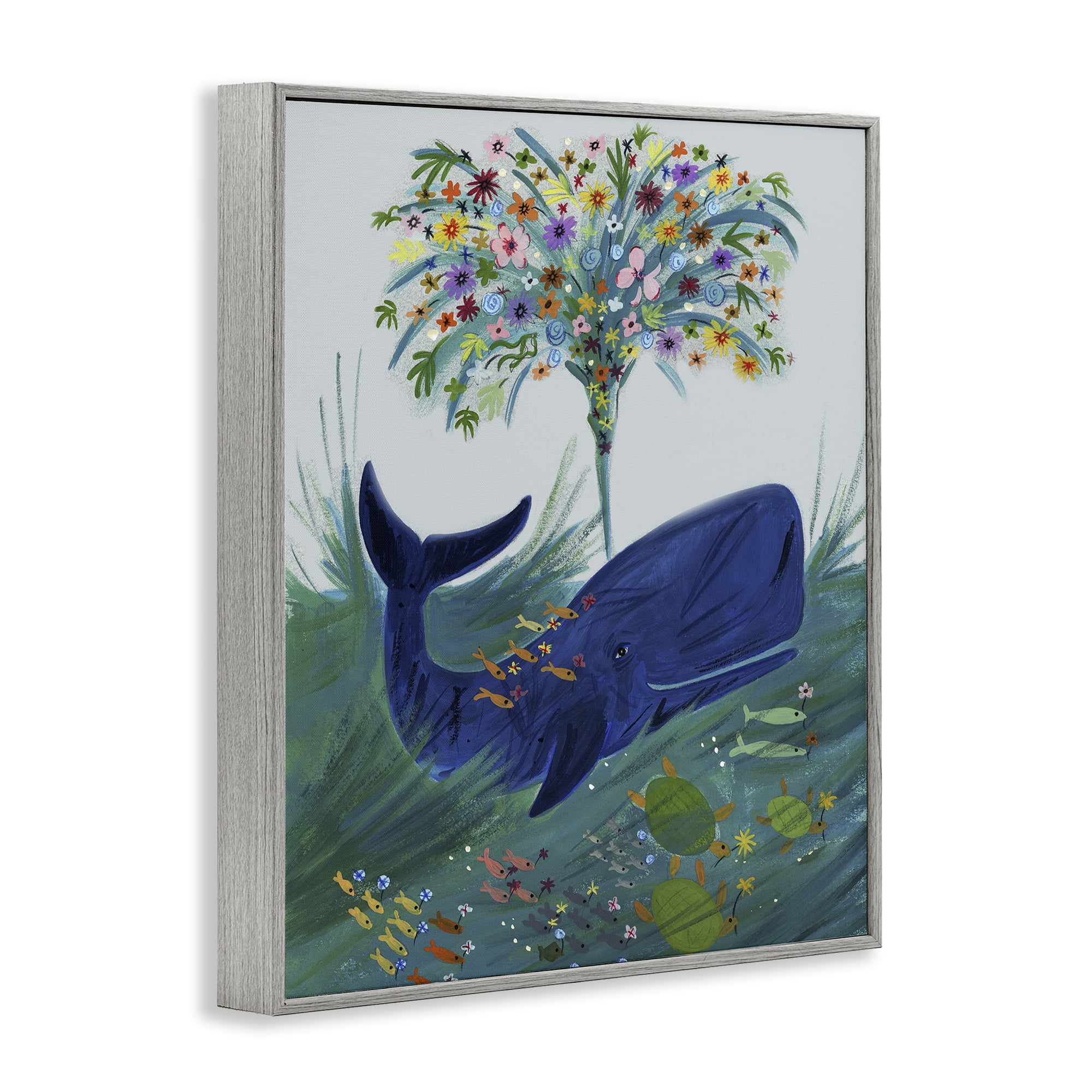 Stupell Industries A Flowery Whale Gray Framed Giclee Art, design by Kay Widdowson