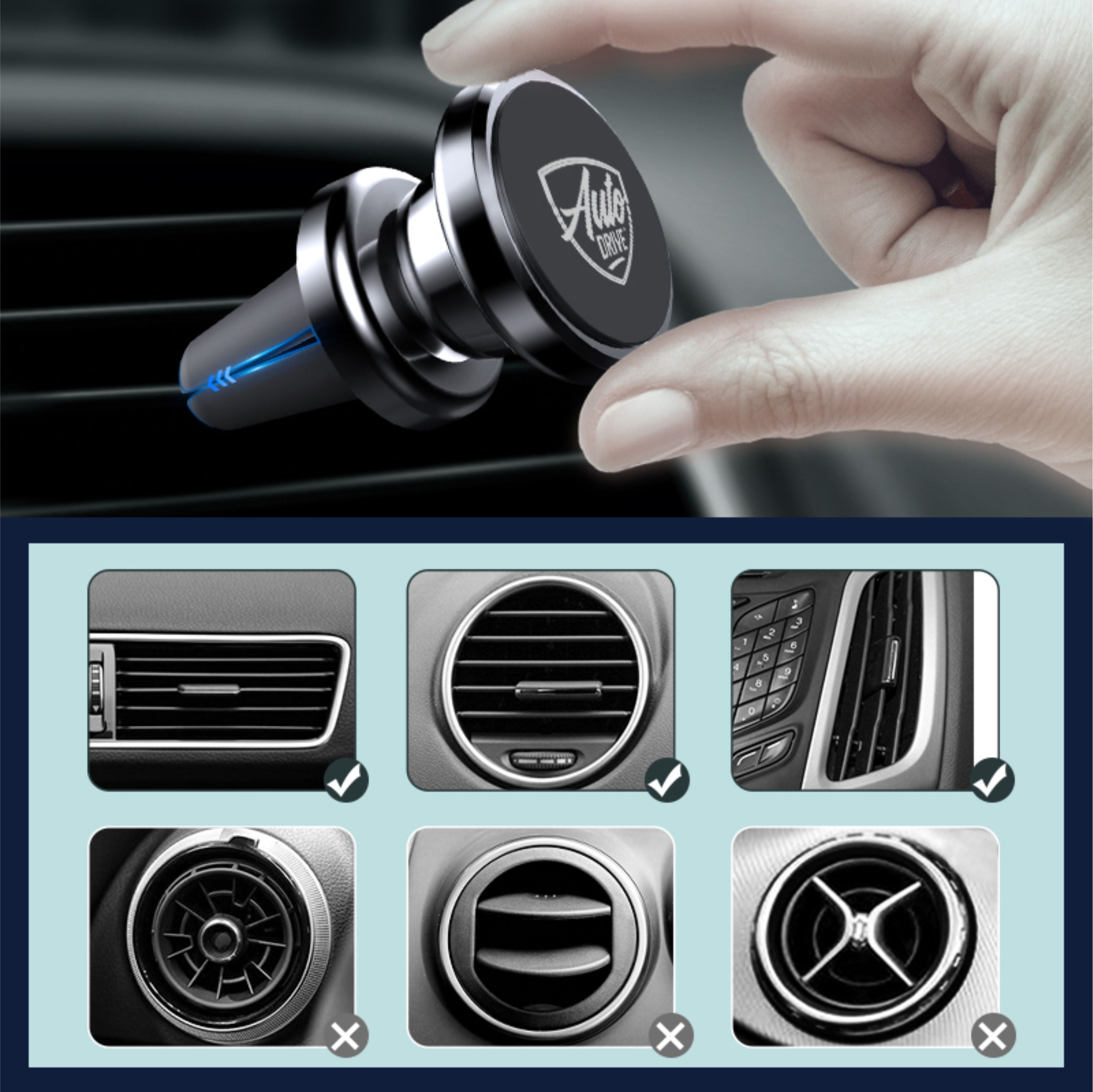Auto Drive Magnetic Air Vent Mount Phone Holder with Stable Hook and  Built-in Four Strong Magnets