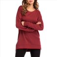 thumbnail image 2 of Sudadera de Mujer de Color Liso con Cuello Redondo, Larga y Abertura Frontal Corta y Trasera Larga Vino Tinto XL, 2 of 8
