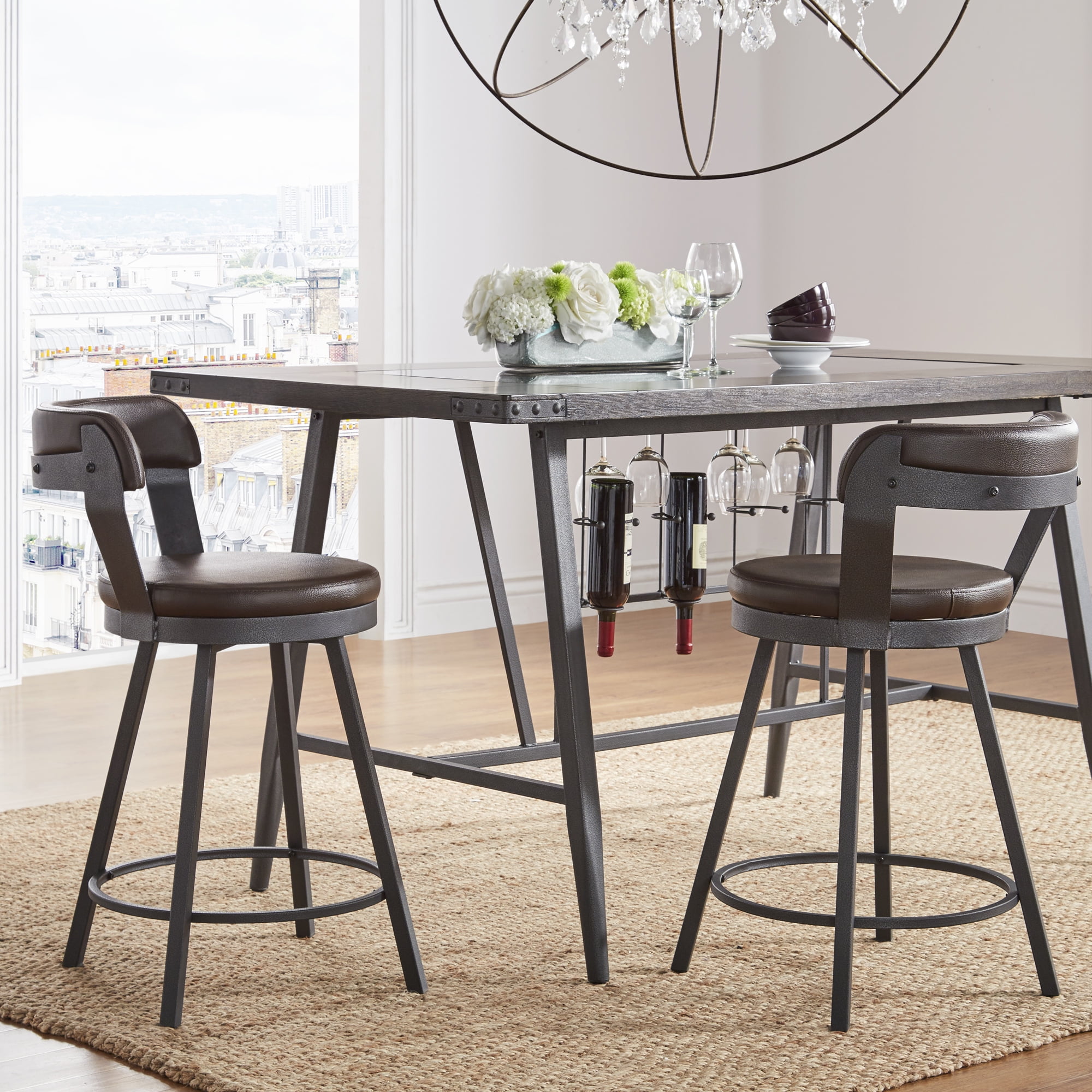 Weston Home Reinhold Bar Stool with Swivel, Brown, Set of 2